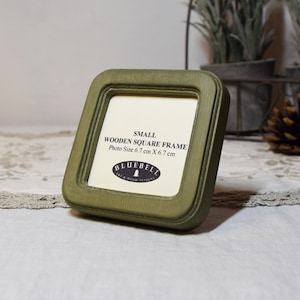 Olive Green Square Handmade Wooden Photo, Cross Stitch Embroidery Antique Vintage Style Picture Frame Home Decor 2.5&quot;x2.5&quot;, 4&quot;x4&quot; Inches