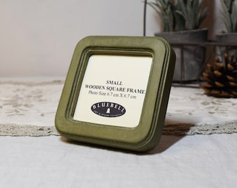 Olive Green Square Wooden Photo Frame, Handmade, Antique Vintage Style, Picture Frame, Home Decor 2.5"x2.5", 4"x4" Inches