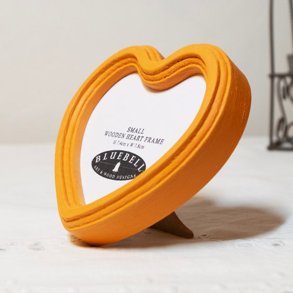 Barcelona Orange Heart Shaped Handmade Wooden Photo Frame Antique Vintage Style Picture Frame 3"x3", 4"x4" Inches