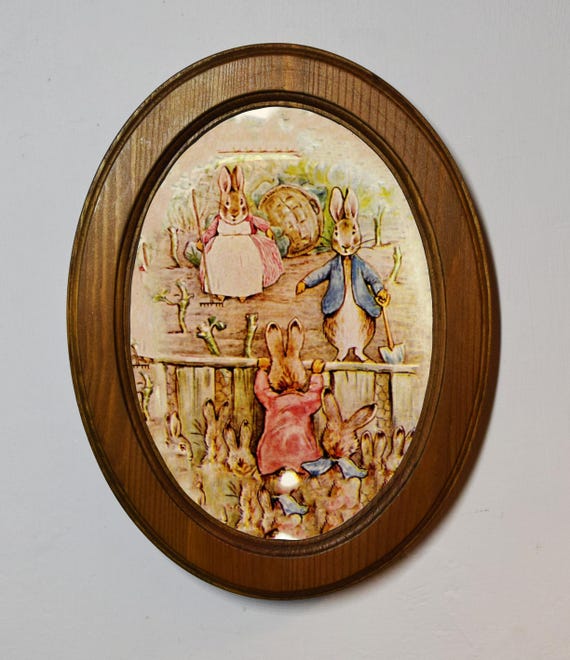 Handmade Peter Rabbit Art Print, Light Oak Oval Frame