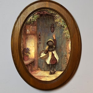 Light Oak Oval Wooden Framed Picture, Arthur Hopkins, The Visitor Art Print, Wall hanging Home Decor Antique Vintage Style