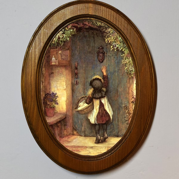 Light Oak Oval Wooden Framed Picture, Arthur Hopkins, The Visitor Art Print, Wall hanging Home Decor Antique Vintage Style