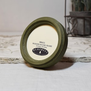 Olive Green Round Handmade Wooden Photo Cross Stitch Embroidery, Antique Style Frame Home Decor 2.5"x2.5", 3"x3", 4"x4" 5"x5", 6"x6", Inches