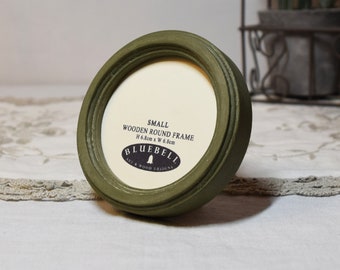 Olive Green Round Handmade Wooden Photo Frame, Antique Vintage Style Picture Frame Home Decor 2.5"x2.5", 4"x4" Inches