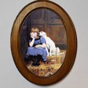 イタリア製　子供と犬の絵画 楕円形フレーム　額　壁掛け 美術品・アンティーク・コレクション イタリア製 子供と犬の絵画 楕円