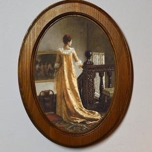 Light Oak Oval Wooden Framed Picture, Edmund Blair Leighton The Golden Train, Art Print, Wall Hanging Home Decor Antique Vintage Style