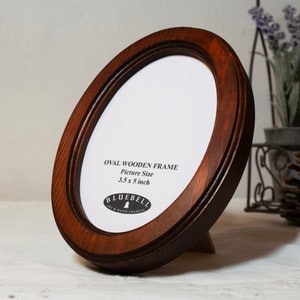 Mahogany 3.5 X 5 Inch Oval Shaped, Handmade Wooden Photo Frame, Antique / Vintage Style, Picture Frame