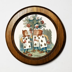 Tableau rond fait main Alice au pays des merveilles, illustration pour impression d'art, tableau pour chambre d'enfant en chêne clair, tenture murale, cartes pour hommes.
