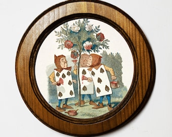 Handmade Alice in Wonderland Framed Art Print, Card Men, Oak Nursery Decor