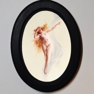 Black Oval Wooden Framed Picture, Luis Ricardo Falero, Dawn, Art Print, Wall Hanging Home Decor Antique Vintage Style