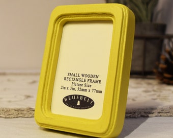 Sunshine Yellow Small Wooden Rectangle Handmade Photo Frame Rustic Antique Vintage Style Picture Frame