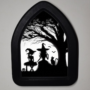 Halloween Black Gothic Arch Wooden Framed Picture, , Gothic Print, Witchy Wall Hanging, Young Witch In Training.