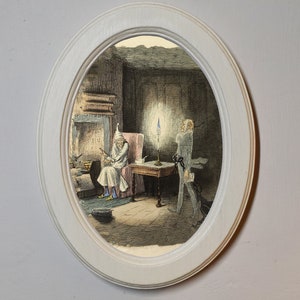 Ivory Oval Wooden Framed A Christmas Carol illustration, Festive Art Print, John Leech, Jacob Marley&#39;s Ghost, Art Print Picture