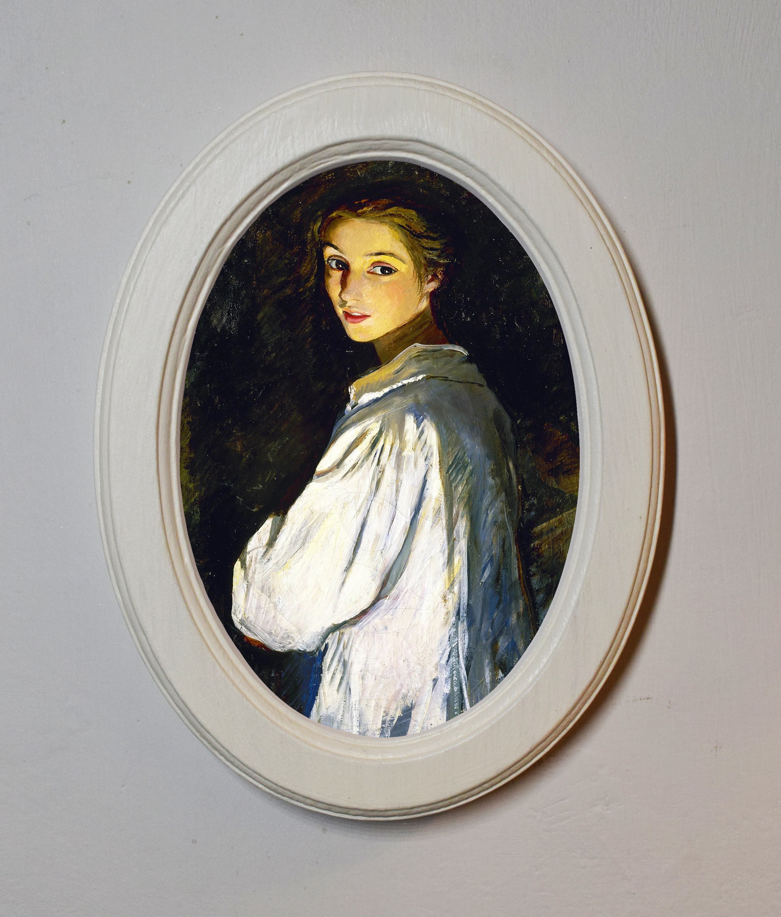 Ivory Oval Wooden Framed Picture, Zinaida Serebriakova 'girl With
