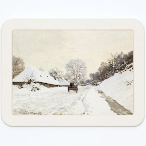 雪に覆われた道の上の荷馬車 クロード・モネ 雪の降る冬のクリスマスの絵画 木製フレームのアートプリント