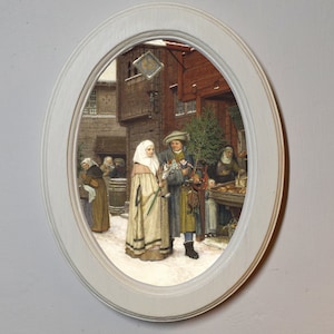Ivory Oval Wooden 4x6 Inch Framed Picture, Georg Von Rosen &#39;The Christmas Fair&#39;, Art Print Wall Hanging Home Decor Antique Vintage Style
