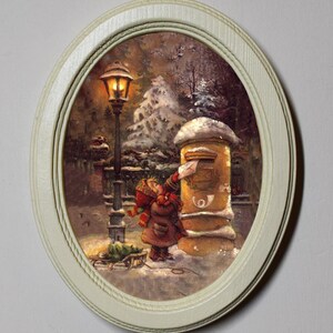 Cuadro enmarcado de madera color marfil ovalado, para colgar en la pared, decoración del hogar, cuadro navideño, carta a Papá Noel.