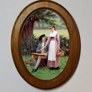 Light Oak Oval Wooden Framed Picture, Edmund Blair Leighton, The Lord Of Burleigh, Art Print, Wall Hanging Home Decor Antique Vintage Style