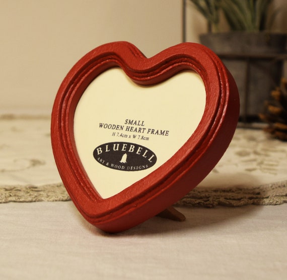 Classic Red Heart Shaped Handmade Wooden Photo, Cross Stitch