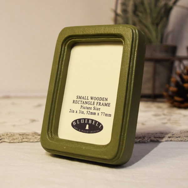 Petit cadre photo rectangulaire en bois vert olive fait main, cadre photo rustique antique de style vintage