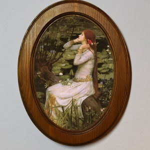 Light Oak Oval Wooden Framed Picture, John William Waterhouse Ophelia Art Print, Wall Hanging Home Decor Antique Vintage Style