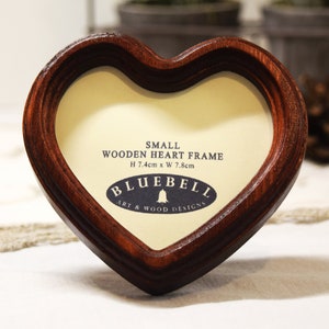 Mahogany Heart Shaped Handmade Wooden Photo, Cross Stitch, Embroidery Frame, Antique Vintage Style Picture Frame 3"x3", 4"x4" Inches