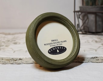 Olive Green Round Handmade Wooden Photo Cross Stitch Embroidery, Antique Style Frame Home Decor 2.5"x2.5", 3"x3", 4"x4" 5"x5", 6"x6", Inches