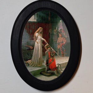 Black Oval Wooden Framed Picture, Edmund Blair Leighton, The Accolade, Art Print Wall Hanging, Antique Vintage Style