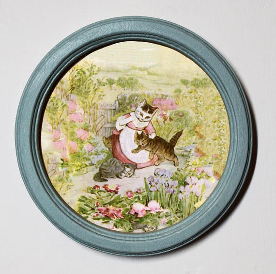 Beatrix Potter Tom Kitten Art Print, Round Wood Frame, Nursery Wall Decor