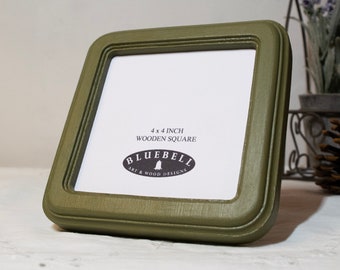 Olive Green 4 x 4 Inch Square Handmade Wooden Classic Vintage Antique Style Photo Picture Frame