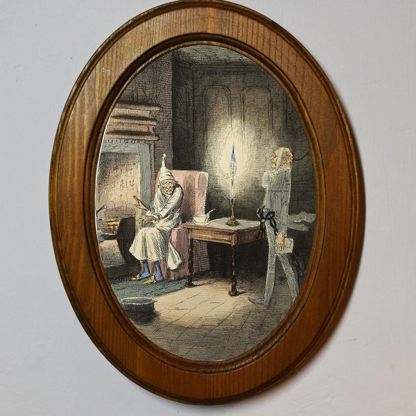Light Oak Oval Holzrahmen Eine Weihnachtslied-Illustration, festlicher Kunstdruck, John Leech, Jacob Marley's Ghost, Kunstdruck-Bild