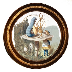 Alice in Wonderland Framed Art Print Illustration, Handmade Wooden Light Oak Framed Picture, Alice meets the Caterpillar