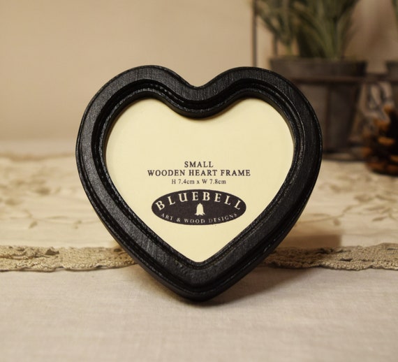 Black Heart Shaped Handmade Wooden Photo, Cross Stitch, Embroidery