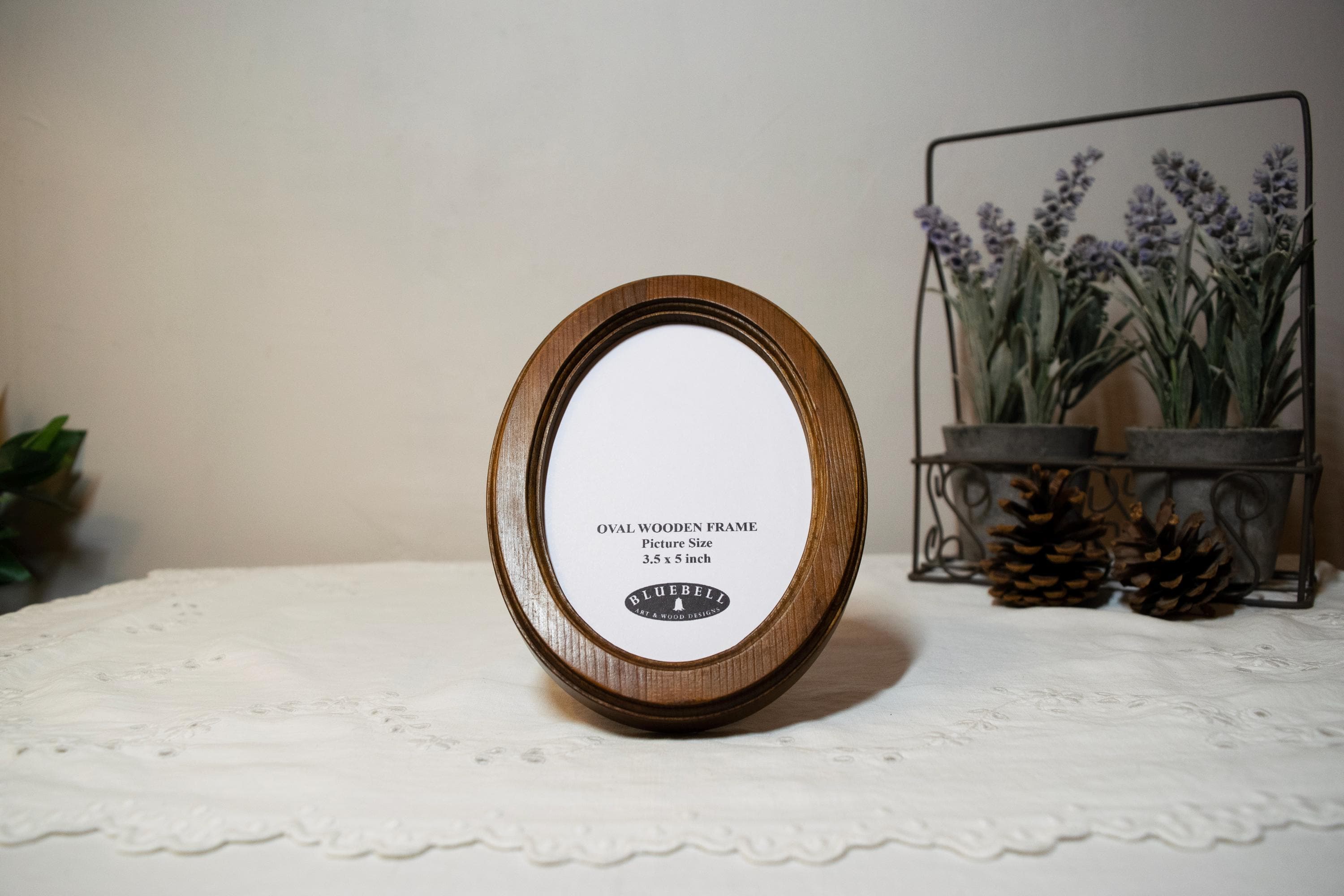 Light Oak Oval Photo Frame, Wooden Handmade Embroidery Cross