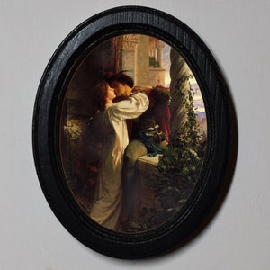 Black Oval Wooden Framed Picture, Romeo And Juliet Frank Bernard Dicksee Art Print, Wall Hanging Home Decor Antique Vintage Style