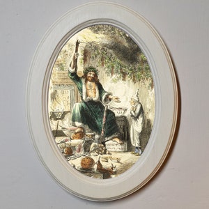 Ivory Oval Wooden Framed A Christmas Carol illustration, Festive Art Print, John Leech, Scrooge&#39;s Third Visitor, Art Print Picture