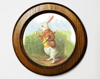 Handmade Alice in Wonderland Art Print, Light Oak Round Frame, Nursery Decor