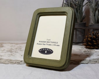 Olive Green 3 x 4  Wooden Rectangle, Handmade Photo Frame, Home Decor, Rustic Antique Vintage Style Picture Frame