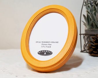 Orange 3.5 X 5 Inch Oval Shaped, Handmade Wooden Photo Frame, Antique / Vintage Style, Picture Frame