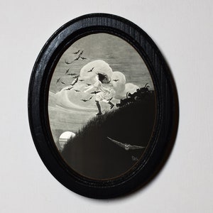 Halloween Black Oval Wooden Framed Picture, Gothic Print, Witchy Wall Hanging, Ida Rentoul Outhwaite The Kelpie