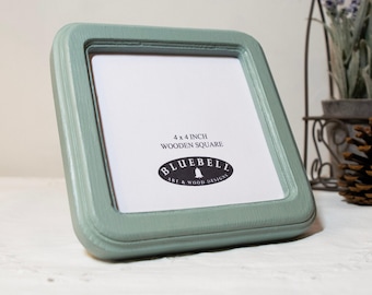 Duck Egg Blue Square Wooden Photo Frame, Vintage Style, Handmade (2.5x2.5, 4x4 Inches)