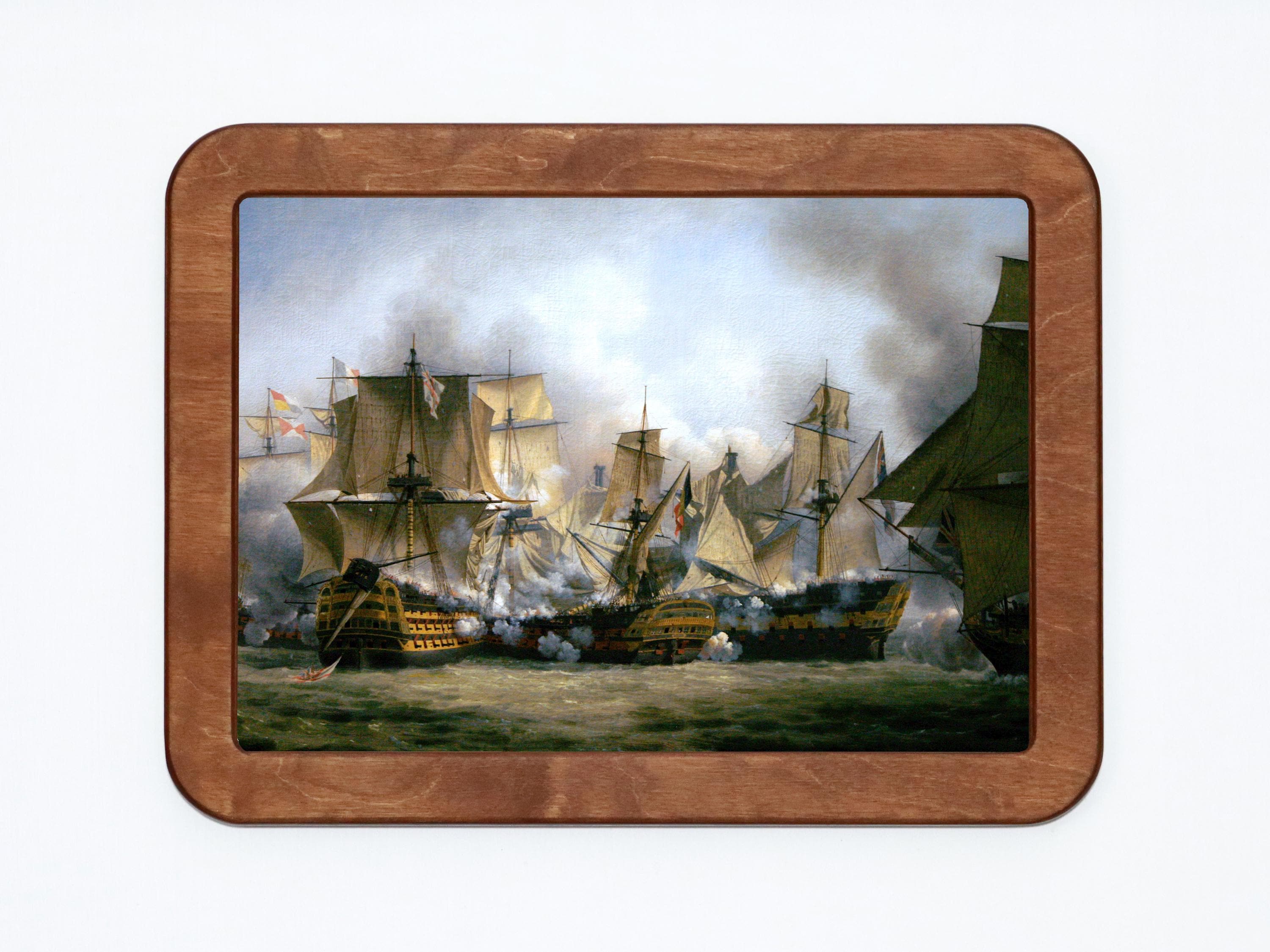Rick Gonzalez作と伝わる額装絵画 海辺と小舟 フィリピン購入品③ Battle of Trafalgar Louis Philippe Crepin Ship Marine Sea Battle