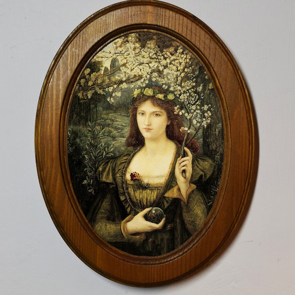 Light Oak Oval Wooden Framed Picture, Marie Spartali Stillman, Madonna, Art Print, Wall Hanging Home Decor Antique Vintage Style