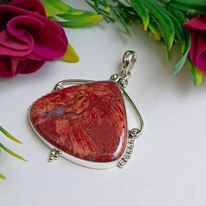 Red Jasper Pendant, 925 sterling silver Pendant, Natural Jasper Pendant, Crystal Pendant Necklace, Gift for Her, Handmade Jewelry