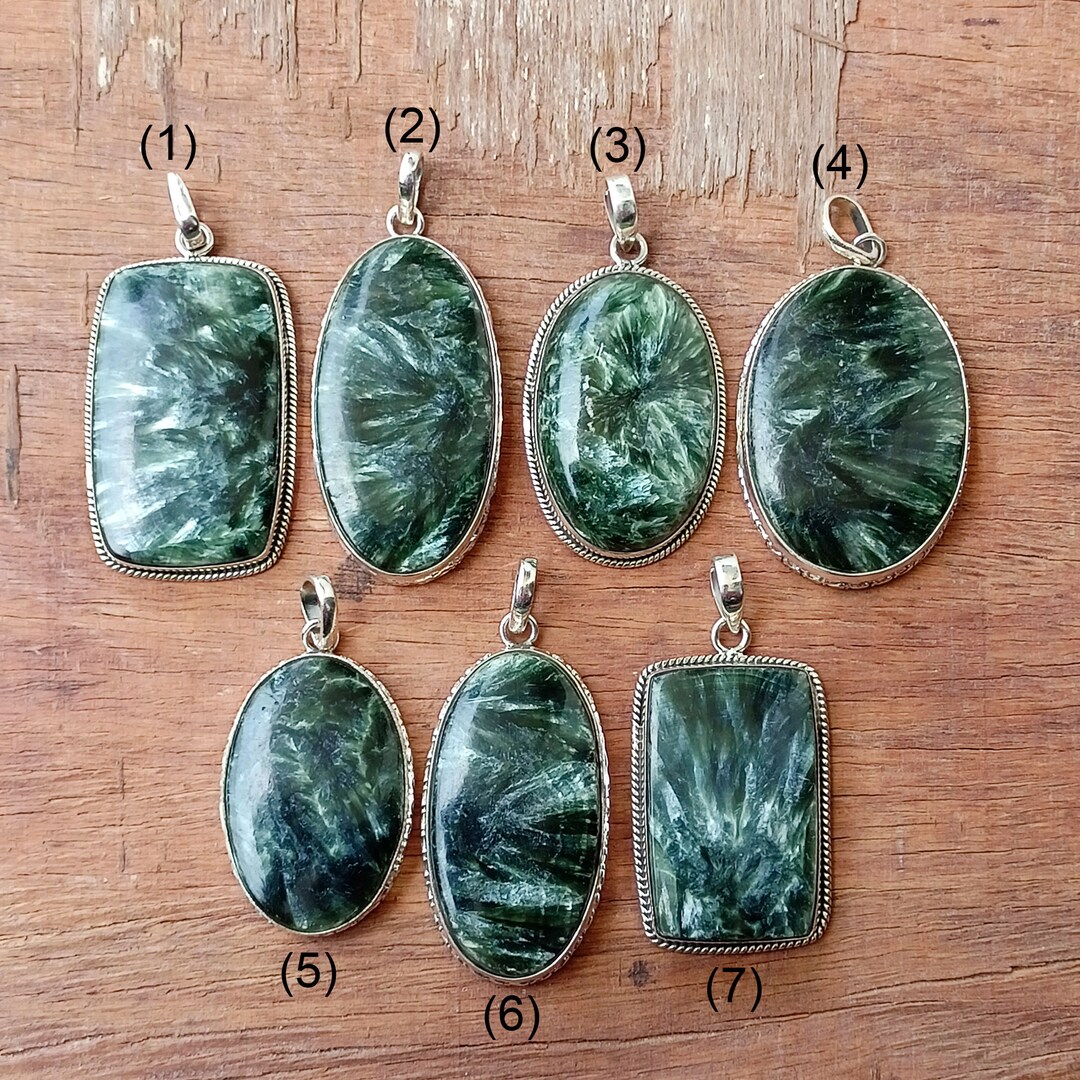 Pendentif En Séraphinite - Pierre Verte Sur Argent 925 - Poids 8,4 G - Occasion