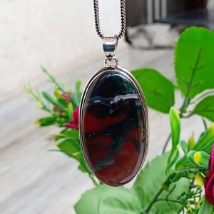 Pendentif En Pierre De Sang (jaspe) Et Argent 925 Sterling Fait Main, Pièce Unique - 2,25 Pouces