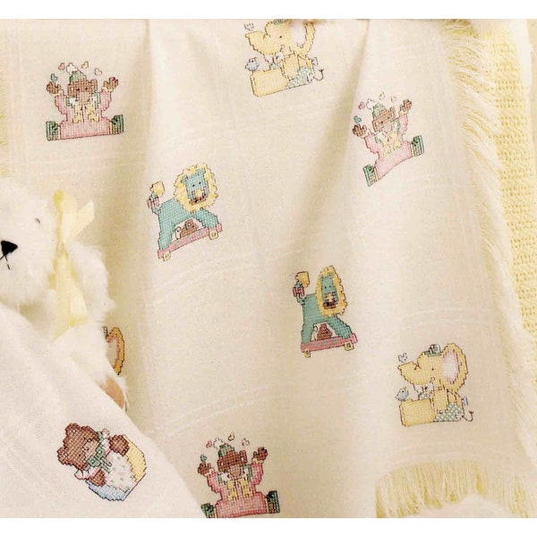 Baby Cross Stitch Afghan PDF Pattern, Anne Cloth Blanket, Cute Circus Animal Designs, Nursery Throw, DMC & ANC Floss, Digital Download