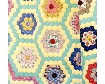 Hexagon Quilt Pattern: Grandmother's Flower Garden, Full/King (Digital PDF Download)