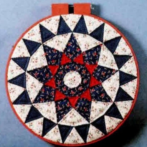 Vintage Quilt Hoop PDF Patterns, Pieced Country Star, Fits 14", 10" & 6" Embroidery Hoops, Wall Art, Uses Scrap Fabric, Digital Download