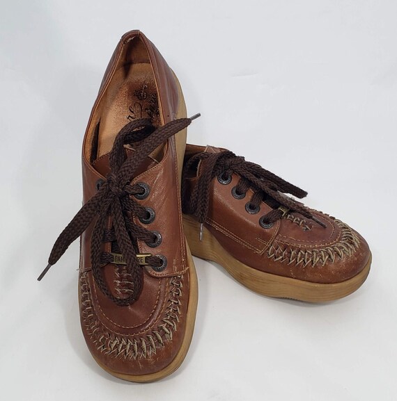 Vintage Women 1970s Leather Shoe Brown Famolare Get There - Etsy